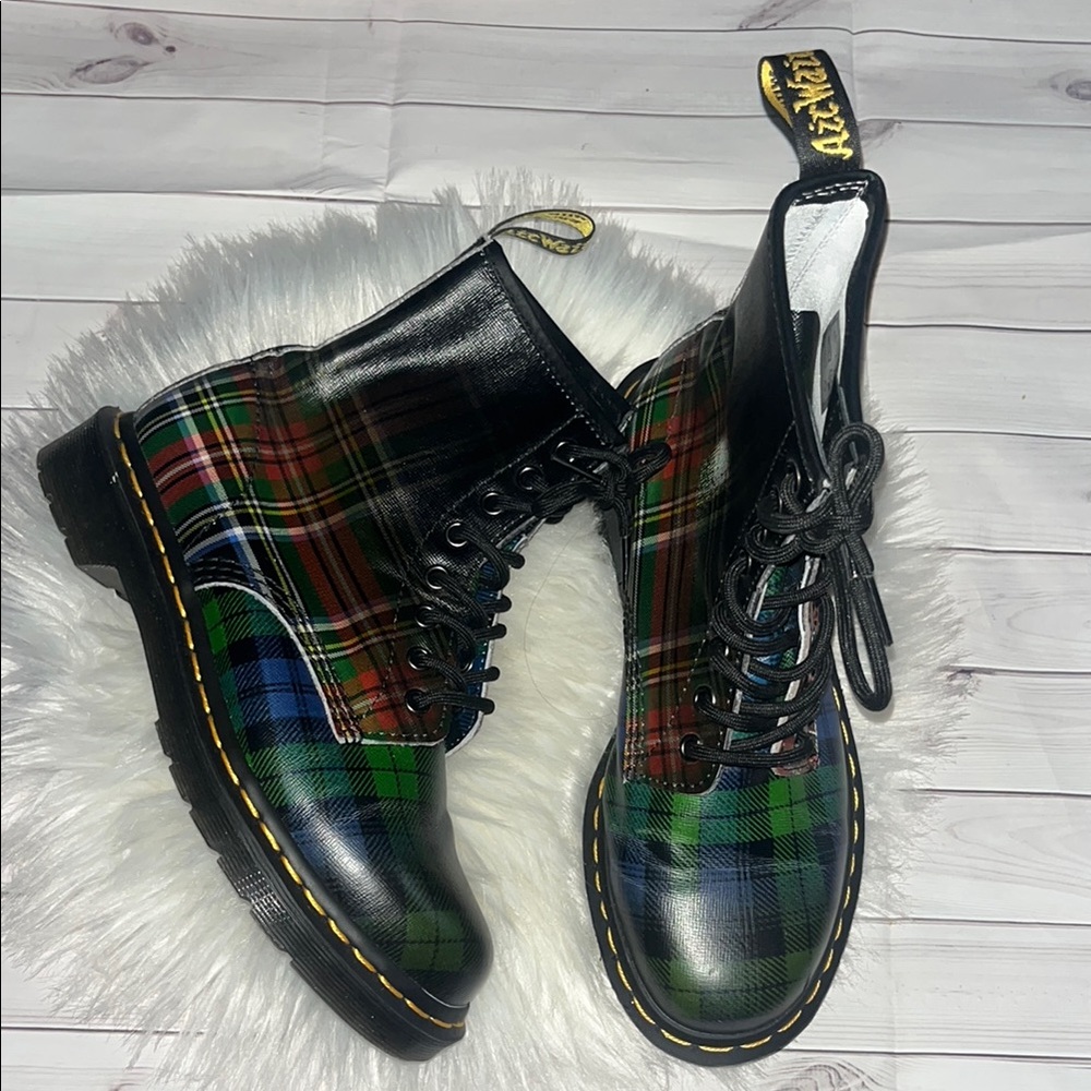 DOC MARTENS 1460 TARTAN LEATHER LACE UP BOOTS